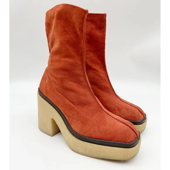 Free People Gigi Burnt Orange Suede Ankle Boots Size 7.5