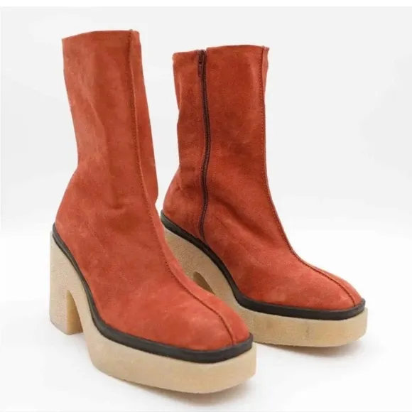 Free People Gigi Burnt Orange Suede Ankle Boots Size 7.5