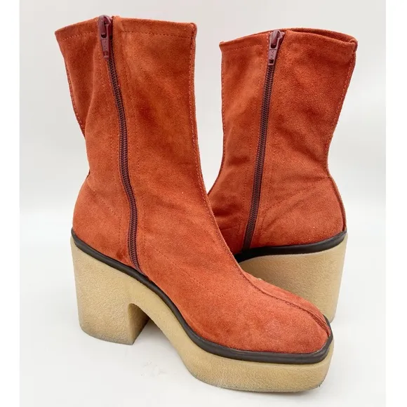 Free People Gigi Burnt Orange Suede Ankle Boots Size 7.5
