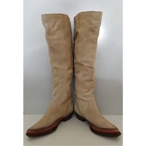 Free People Sterling Western Tall Boots Tan Suede Leather Size 38.5