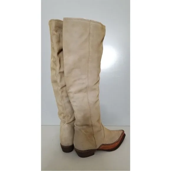 Free People Sterling Western Tall Boots Tan Suede Leather Size 38.5
