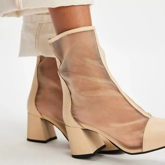 Free People Wisteria Mesh Ankle Length Boots Resortwear Nude Tan