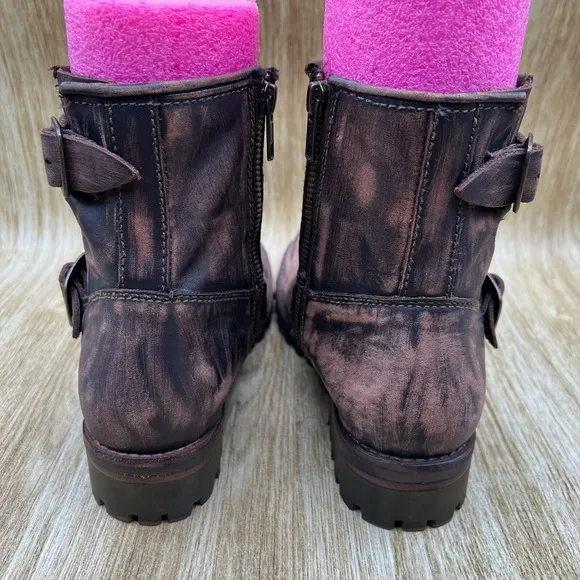 Freebird by Steven Biker Women's Size 7 Brown Leather Distressed Zip Shoes Boots