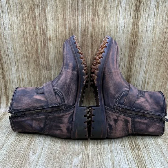 Freebird by Steven Biker Women's Size 7 Brown Leather Distressed Zip Shoes Boots