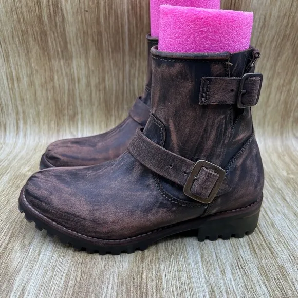 Freebird by Steven Biker Women's Size 7 Brown Leather Distressed Zip Shoes Boots