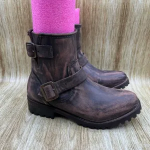 Freebird by Steven Biker Women's Size 7 Brown Leather Distressed Zip Shoes Boots