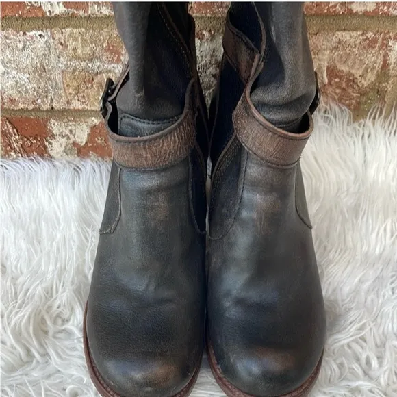Freebird By Steven Holland Leather TallBlack Brown Heeled Boots Size 8