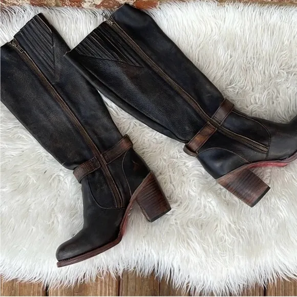 Freebird By Steven Holland Leather TallBlack Brown Heeled Boots Size 8