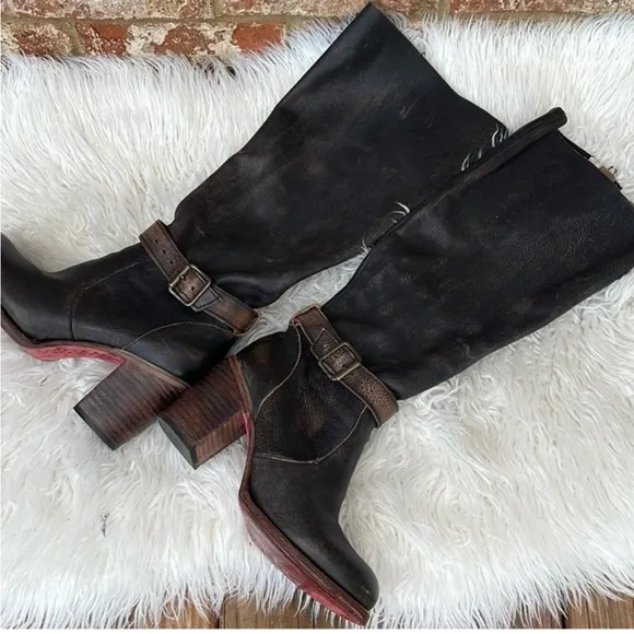 Freebird By Steven Holland Leather TallBlack Brown Heeled Boots Size 8