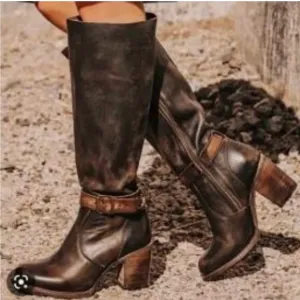 Freebird By Steven Holland Leather TallBlack Brown Heeled Boots Size 8