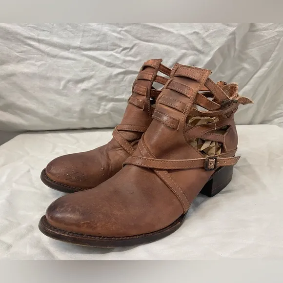 Freebird By Steven Stair Leather Booties In Cognac Strappy Size 9