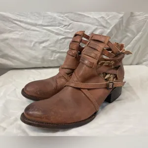Freebird By Steven Stair Leather Booties In Cognac Strappy Size 9