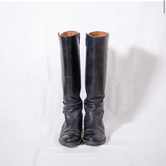 Frye Black Leather Rider Boots