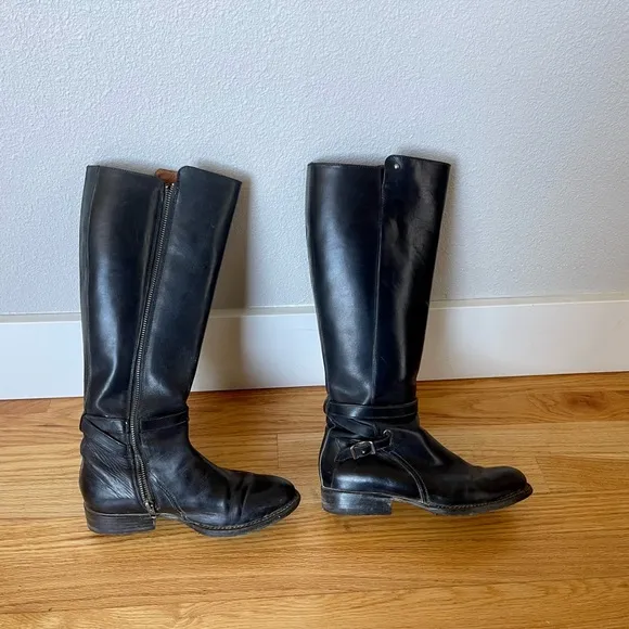 Frye Black Leather Rider Boots