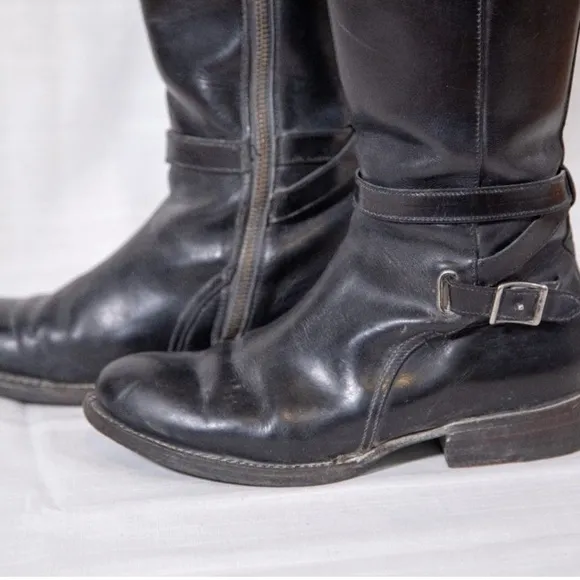 Frye Black Leather Rider Boots