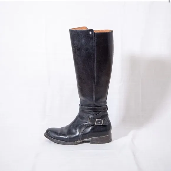 Frye Black Leather Rider Boots