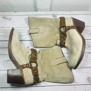 Frye Boots Carmen Tan Suede Womens 7.5B 77373 Mid Boots Harness Pull On Cowgirl