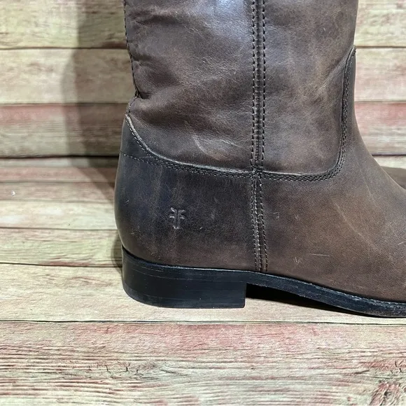 Frye Brown Leather Melissa 2 Pull Up Boots