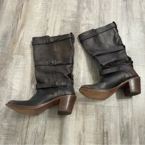 Frye Carmen 3 straps leather heeled boots Size 10