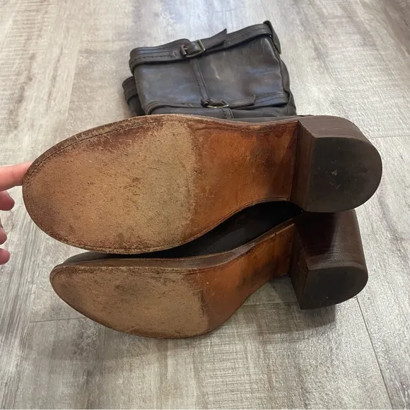 Frye Carmen 3 straps leather heeled boots Size 10