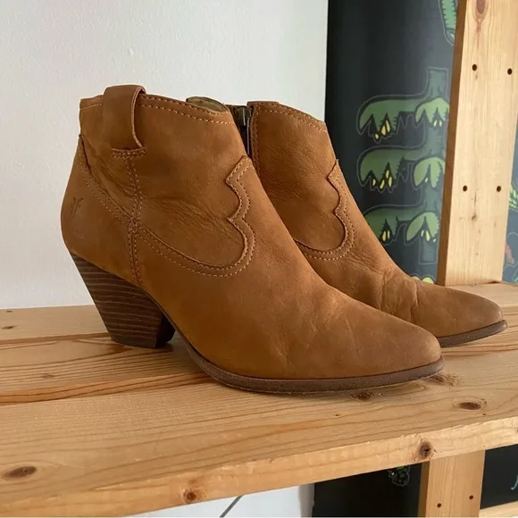 Frye Cognac Brown Suede Reina Booties