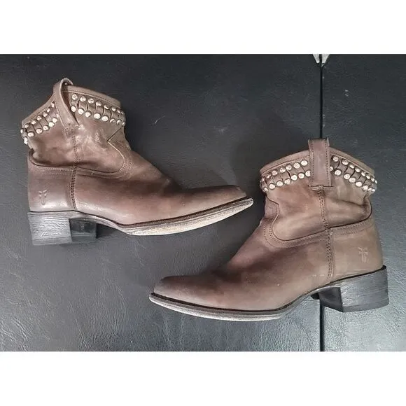 Frye Diana Cut Stud Short Booties Dark Brown size 7.5