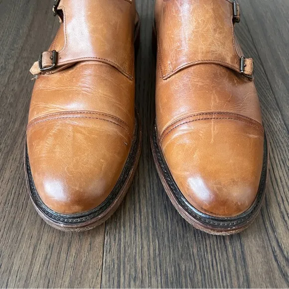 Frye James Double Monk Strap Tan Leather Shoes Loafers, Size 12