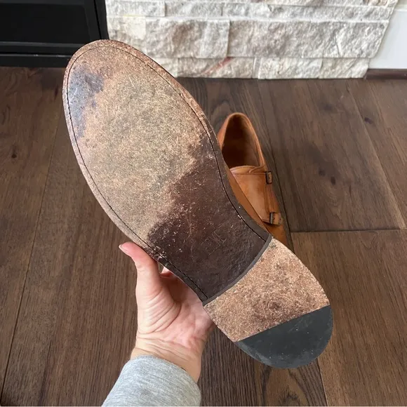 Frye James Double Monk Strap Tan Leather Shoes Loafers, Size 12