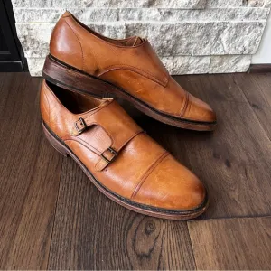 Frye James Double Monk Strap Tan Leather Shoes Loafers, Size 12