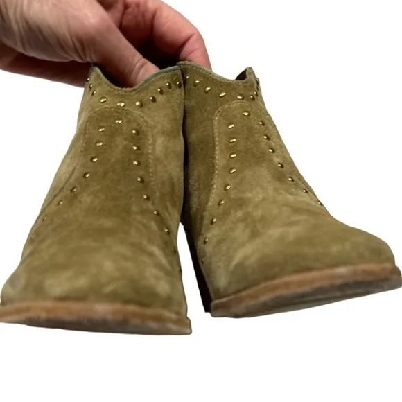 Frye Nora Stud Zip Ankle Boots Short Tan Suede Heeled Sz 8 Booties