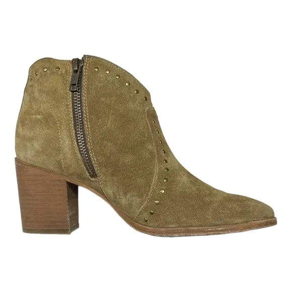 Frye Nora Stud Zip Ankle Boots Short Tan Suede Heeled Sz 8 Booties