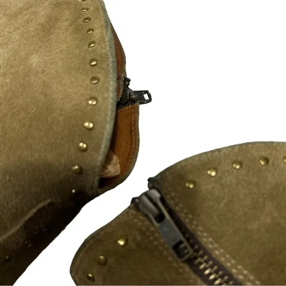 Frye Nora Stud Zip Ankle Boots Short Tan Suede Heeled Sz 8 Booties