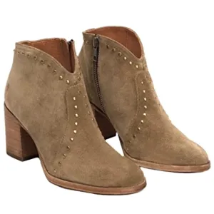 Frye Nora Stud Zip Ankle Boots Short Tan Suede Heeled Sz 8 Booties