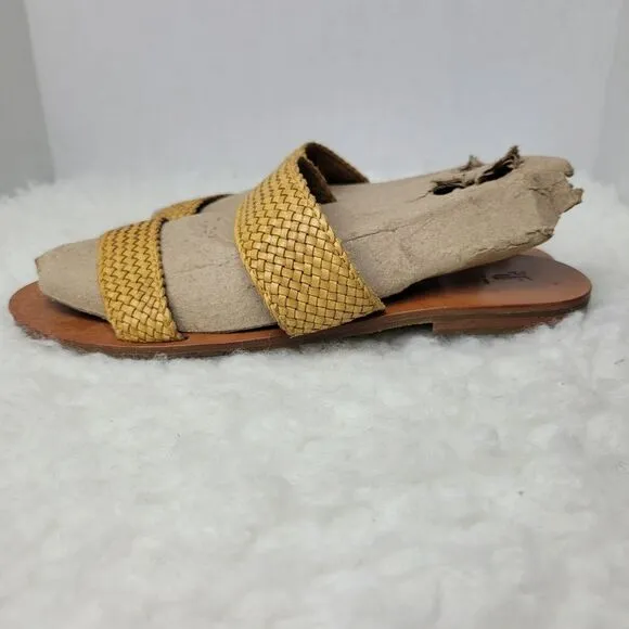 Frye Ruth Women's SandSize 9.5  Yellow Woven Leather Ankle Gladiator Shoes