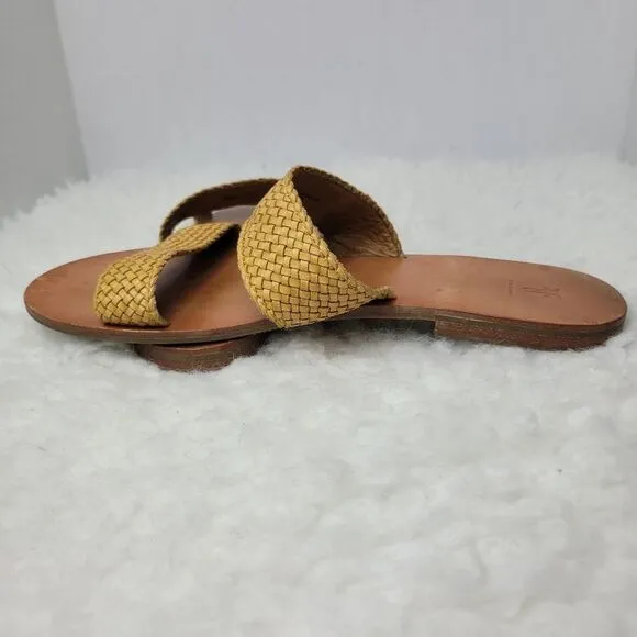 Frye Ruth Women's SandSize 9.5  Yellow Woven Leather Ankle Gladiator Shoes
