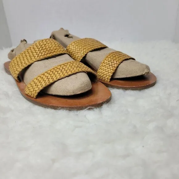 Frye Ruth Women's SandSize 9.5  Yellow Woven Leather Ankle Gladiator Shoes