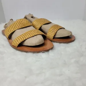 Frye Ruth Women's SandSize 9.5  Yellow Woven Leather Ankle Gladiator Shoes