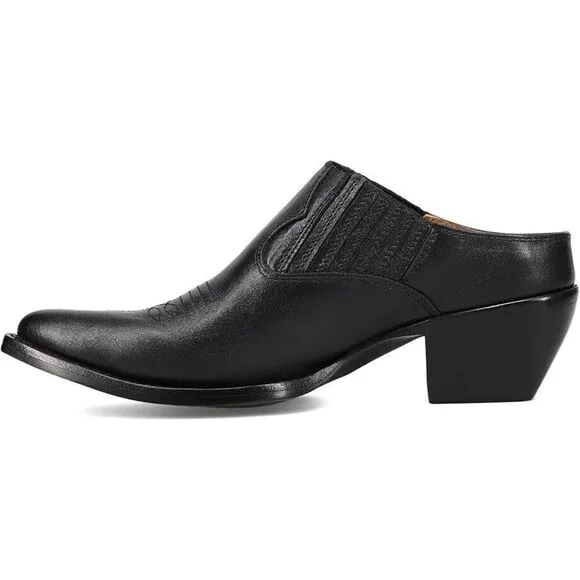 Frye Sacha Mule Boots Women's 8.5 Black Leather Slip On Block Heel Shoes ZPO1091