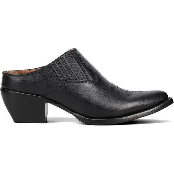 Frye Sacha Mule Boots Women's 8.5 Black Leather Slip On Block Heel Shoes ZPO1091