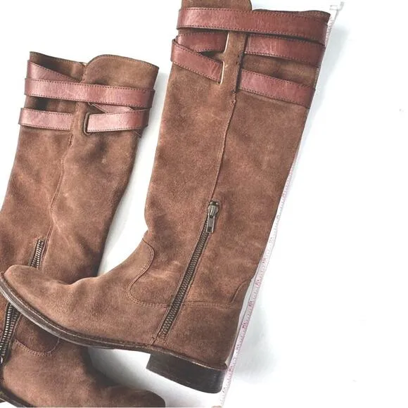 Frye Shirley strappy tall riding boots leather ankle zip closure brown size 6