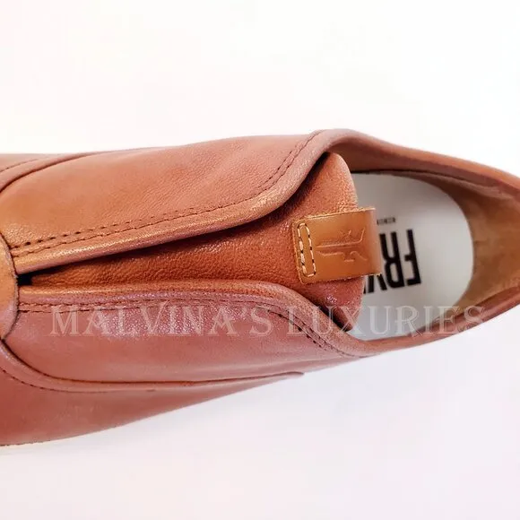 FRYE SHOES MAYA SLIP ON SNEAKERS COGNAC LEATHER LOGO TAB sz 7.5