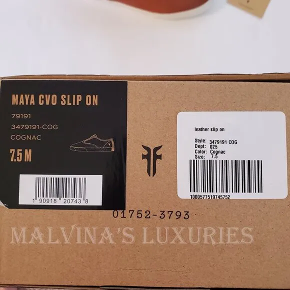 FRYE SHOES MAYA SLIP ON SNEAKERS COGNAC LEATHER LOGO TAB sz 7.5
