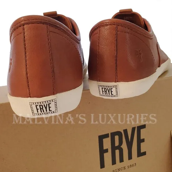 FRYE SHOES MAYA SLIP ON SNEAKERS COGNAC LEATHER LOGO TAB sz 7.5
