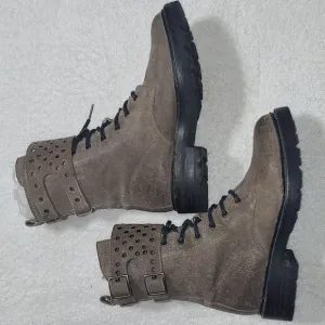 Frye The Frye Company Combat Lace Up Grey Suede Soft Leather Ankle Boots Size 6B