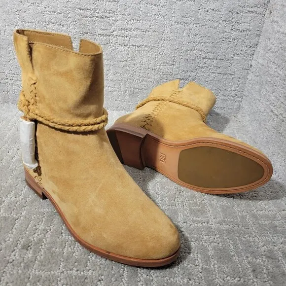 Frye Tina Women's Size 6.5M US Camel Suede Whipstitch Tassel Ankle Boots