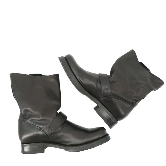 Frye Veronica Shortie Boots Black Leather Slouch Moto Buckle Booties 8