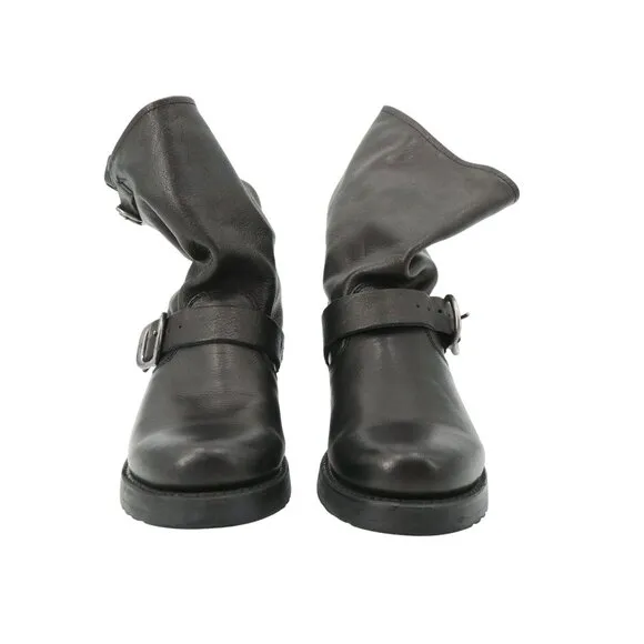 Frye Veronica Shortie Boots Black Leather Slouch Moto Buckle Booties 8