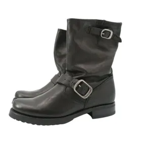 Frye Veronica Shortie Boots Black Leather Slouch Moto Buckle Booties 8