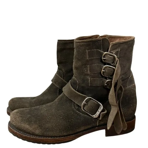 Frye Veronica Suede Buckle Strap Ankle Boots With Buckle Straps 9.5