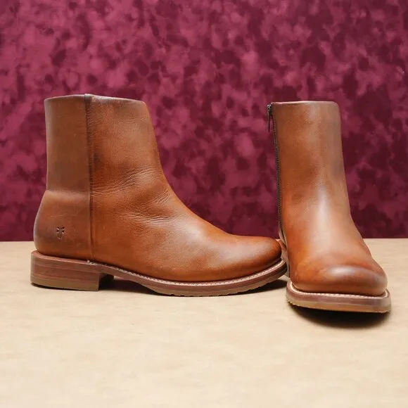 Frye Women Veronica Inside Zip Distressed Brown Leather Ankle Boots sz 10